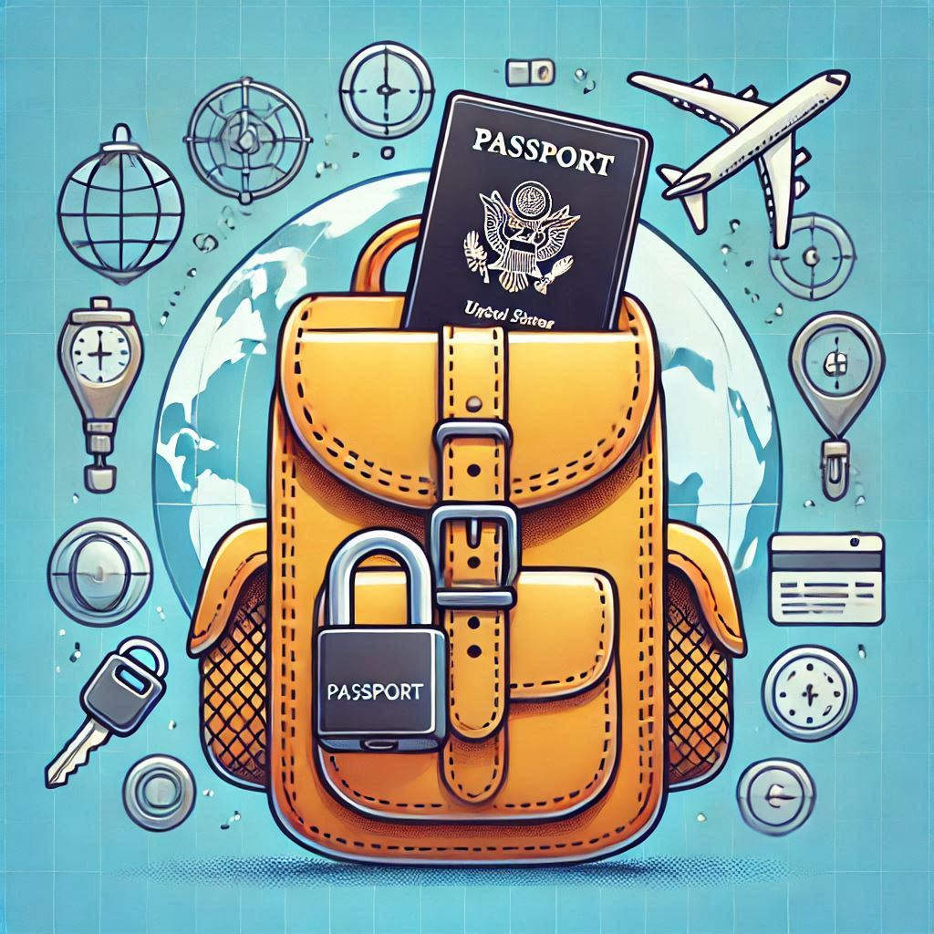 boekentas die opslot zit met een pasport die uitsteekt