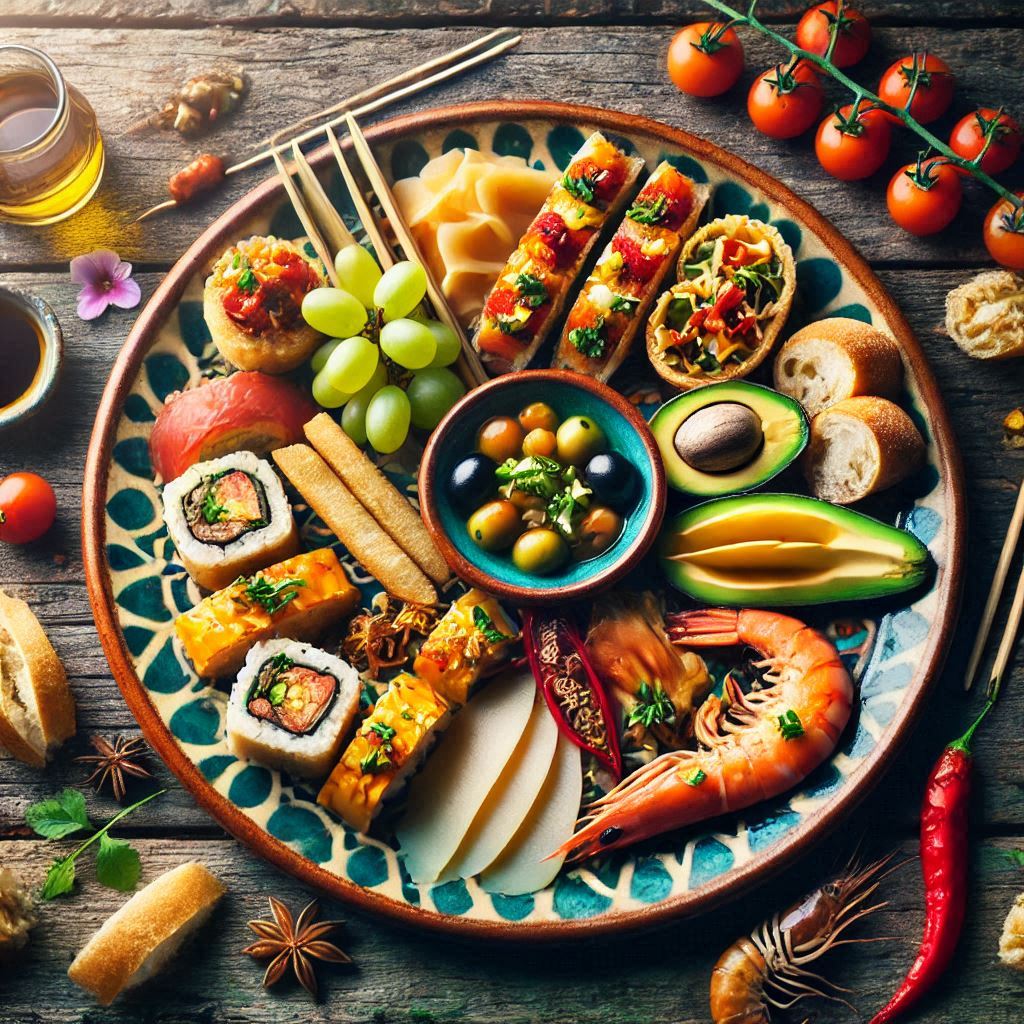 een bord met exotische eten